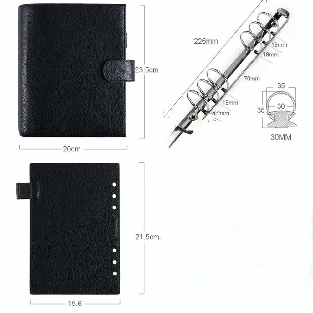 MOTERM A5 Luxe Rings Planner Leather Binder Organizer Pebble Black 30mm Ring - Picture 2 of 13